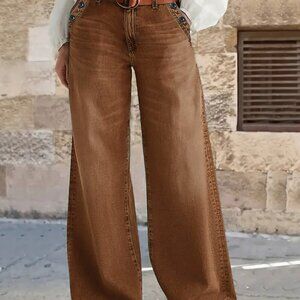 Brown Casual Women's Washed Wide Leg